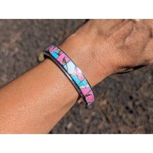 Handmade And Signed Navajo Cotton Candy Turquoise Cuff Or Bracelet 6.5"